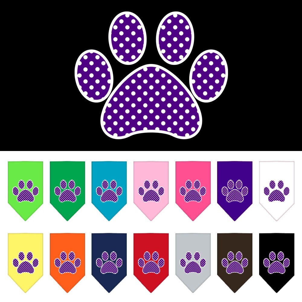 Bandana para mascotas y perros serigrafiada con el logo "Purple Swiss Dot Paw"