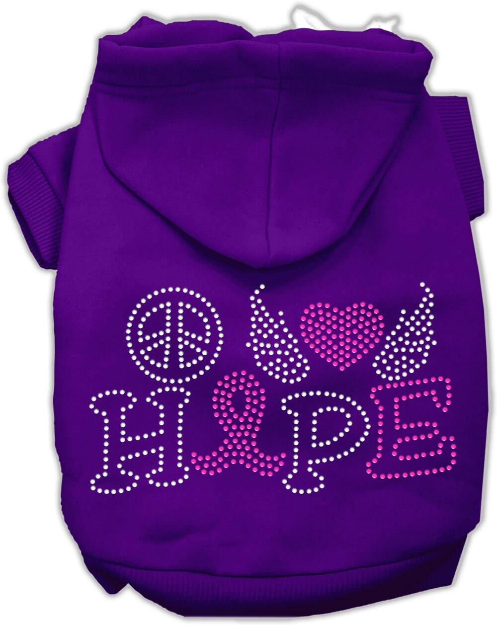 Pet, Dog & Cat Hoodie Rhinestone, "Peace Love Hope Breast Cancer"