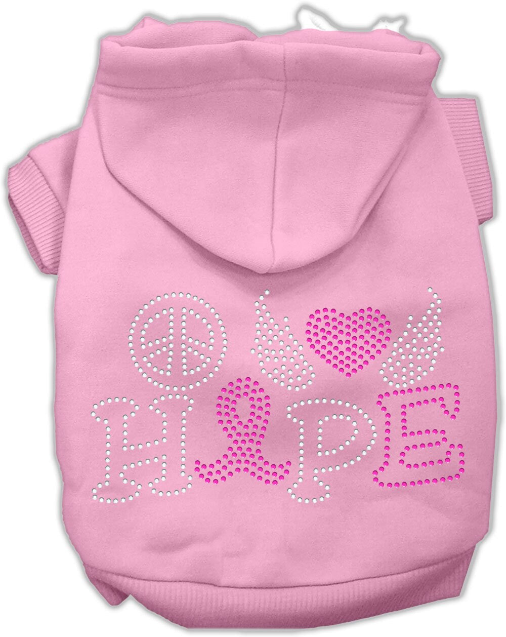 Pet, Dog & Cat Hoodie Rhinestone, "Peace Love Hope Breast Cancer"