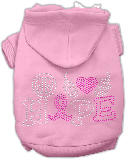 Pet, Dog & Cat Hoodie Rhinestone, "Peace Love Hope Breast Cancer"