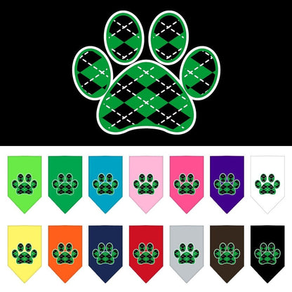 Pet and Dog Bandana Screen Printed,  "Green Argyle Paw"