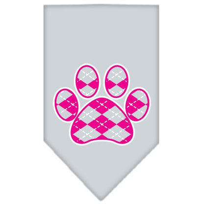 Bandana para mascotas y perros serigrafiada, "Pink Argyle Paw"