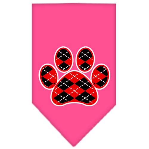 Pet and Dog Bandana Screen Printed, "Red Argyle Paw"