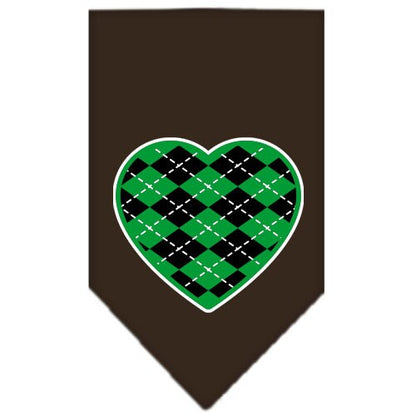 Pet and Dog Bandana Screen Printed, "Green Argyle Heart"