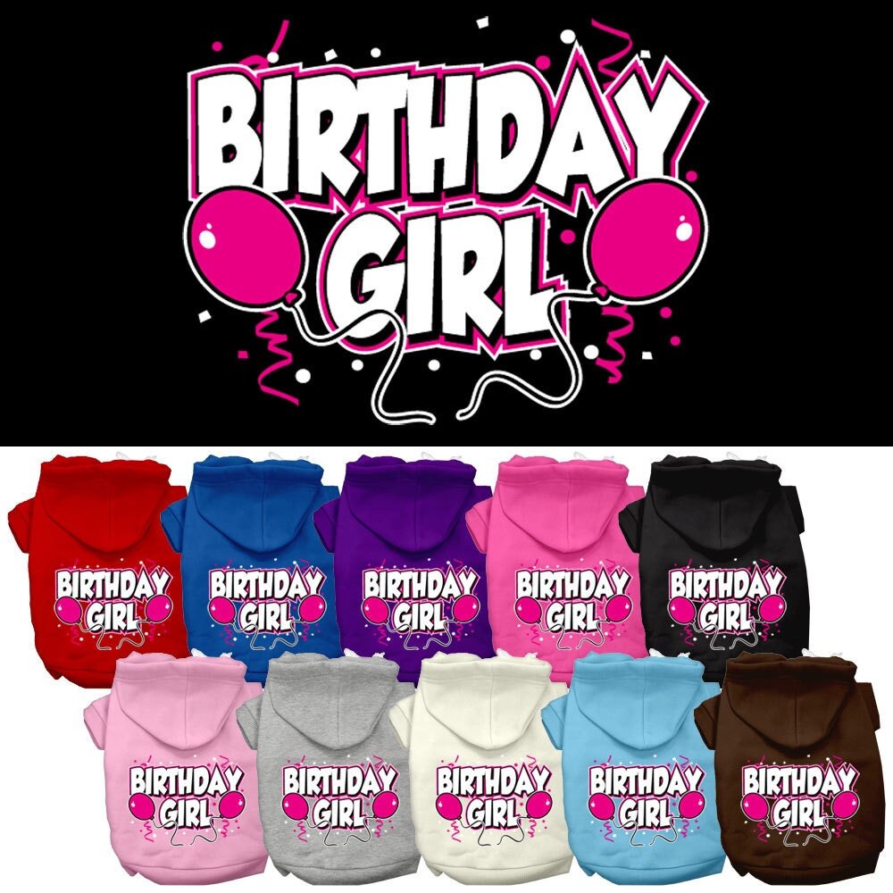 Sudadera con capucha para mascotas, perros y gatos serigrafiada con la frase "Birday Girl"