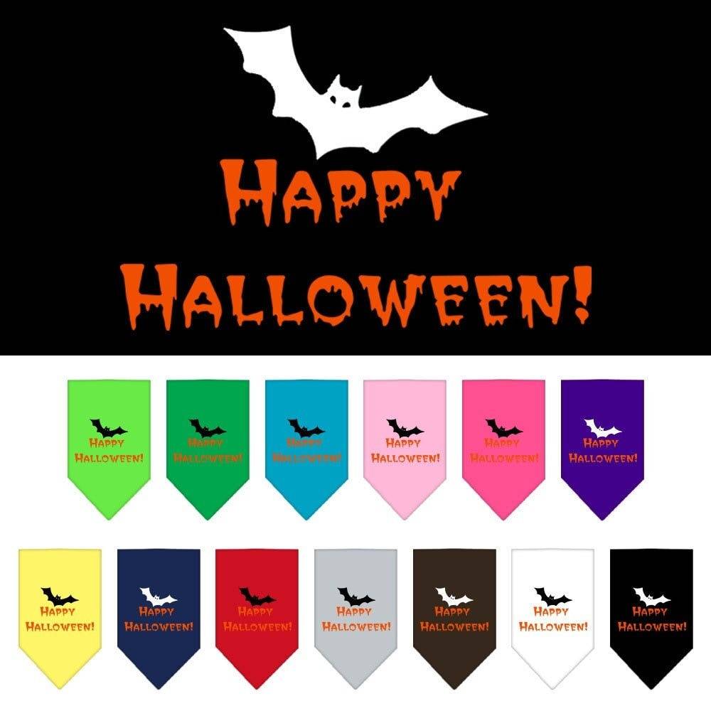 Bandana para perros y mascotas de Halloween serigrafiada con la frase "Feliz Halloween"