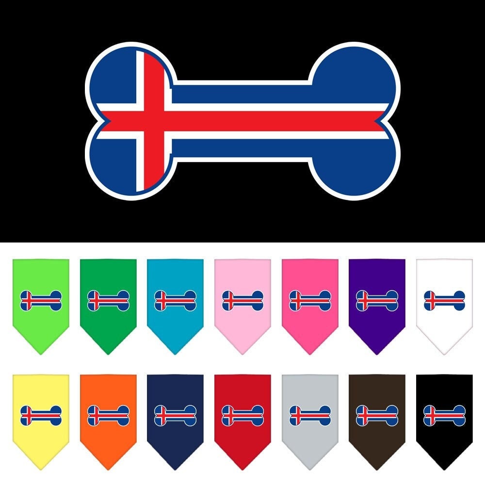 Bandana para mascotas y perros serigrafiada con la bandera de Islandia en forma de hueso