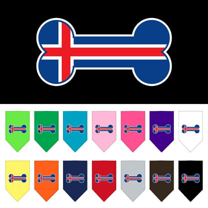 Bandana para mascotas y perros serigrafiada con la bandera de Islandia en forma de hueso