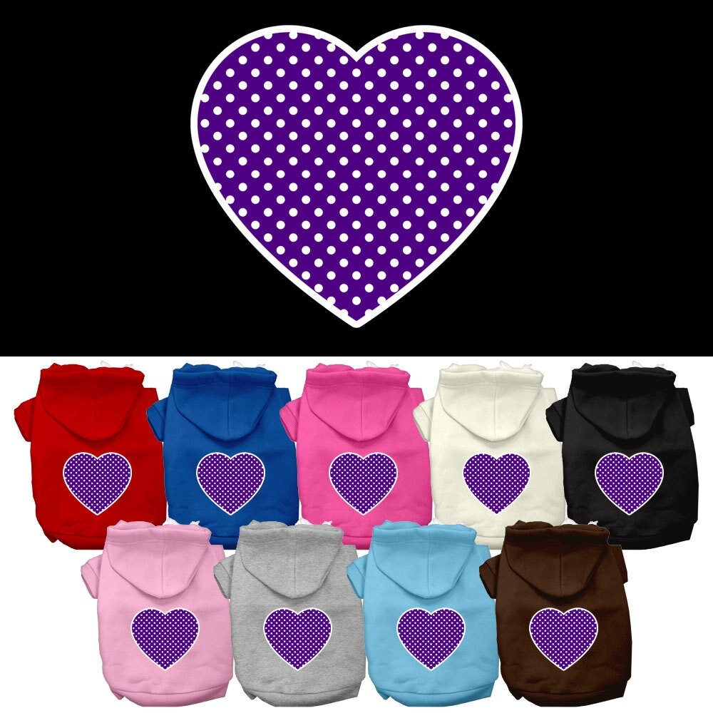 Pet Dog & Cat Hoodie Screen Printed, "Purple Swiss Dots Heart"