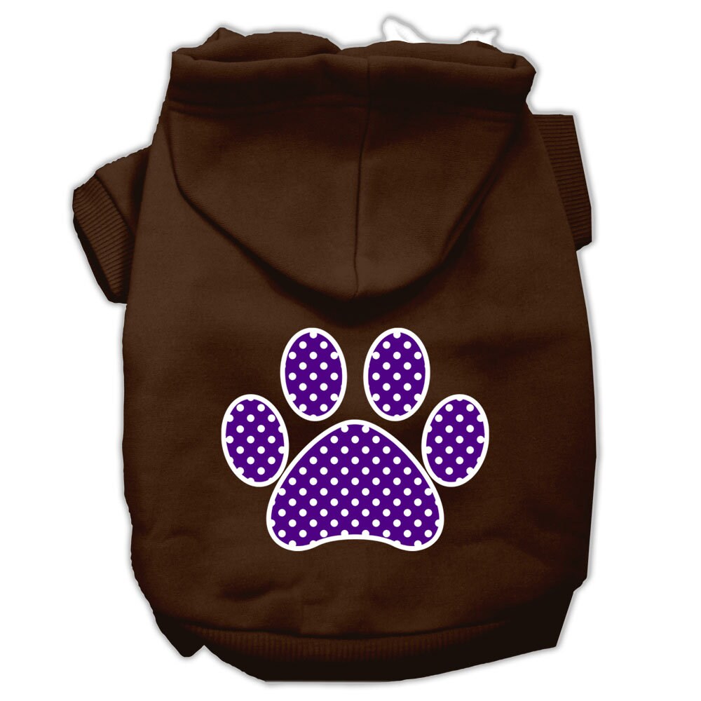 Sudadera con capucha para mascotas, perros y gatos serigrafiada con el texto "Purple Swiss Dots Paw"