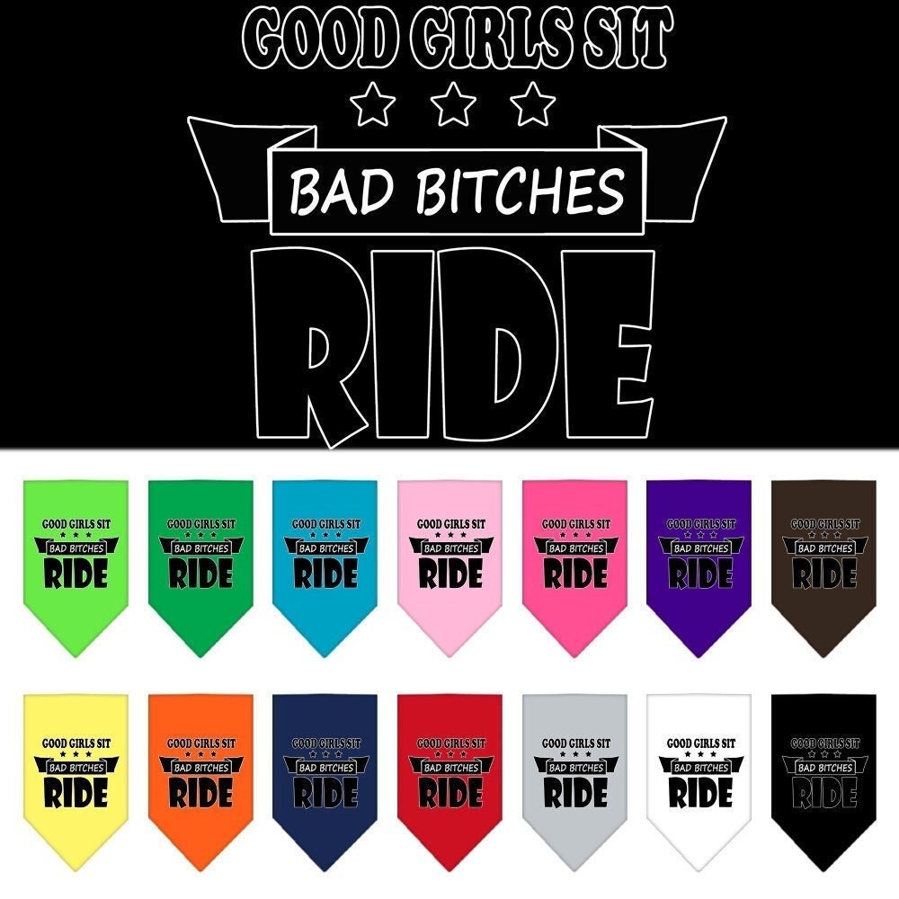 Bandana para mascotas y perros serigrafiada con la frase "Bitches Ride"