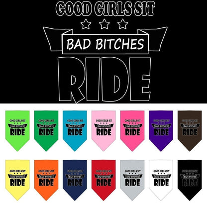 Bandana para mascotas y perros serigrafiada con la frase "Bitches Ride"