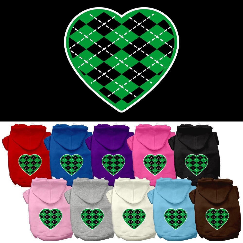 Sudadera con capucha para perros y gatos con estampado serigrafiado "Corazón de rombos verdes"