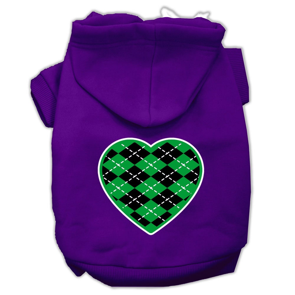 Pet Dog & Cat Hoodie Screen Printed, "Green Argyle Heart"