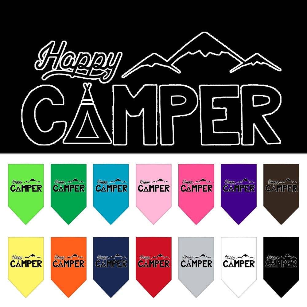 Bandana para mascotas y perros serigrafiada con la frase "Happy Camper"