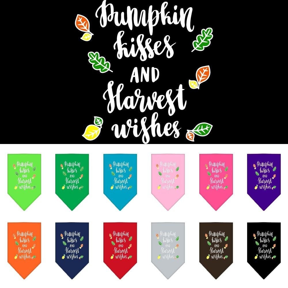 Dog Bandana Screen Printed,  "Pumpkin Kisses & Harvest Wishes"