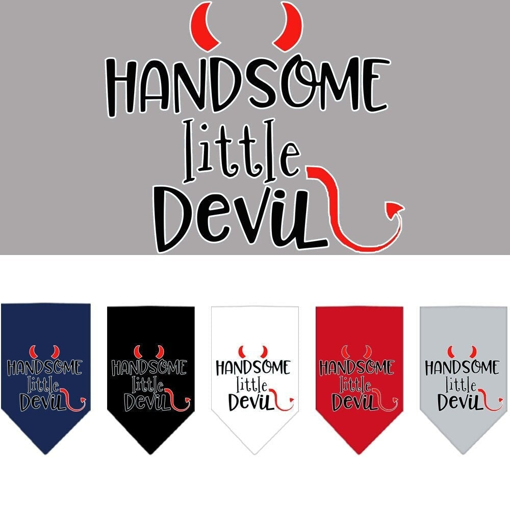 Bandana para mascotas y perros serigrafiada con la frase "Handsome Little Devil"