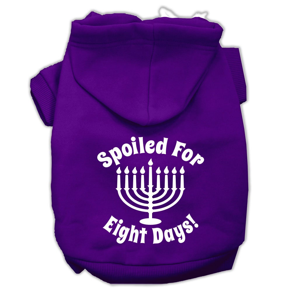 Sudadera con capucha para perros y gatos de Hanukkah con serigrafía que dice "Mimados durante ocho días"