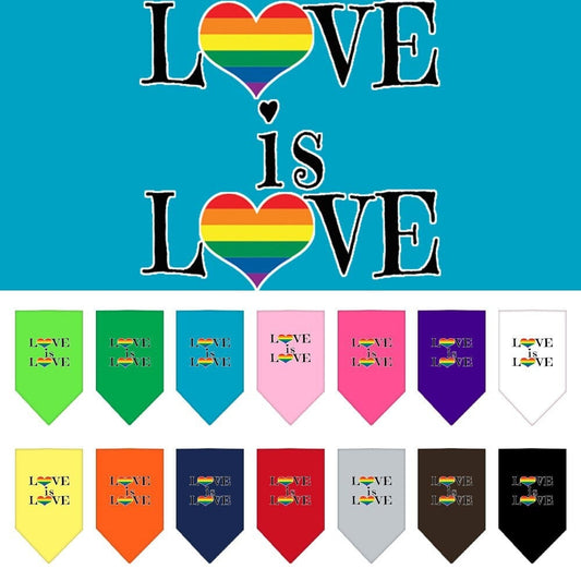 Bandana para mascotas y perros serigrafiada con la frase "Love Is Love"