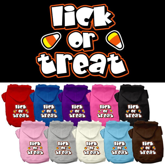 Sudadera con capucha para Halloween para mascotas, perros y gatos serigrafiada con la frase "Lick or Treat"