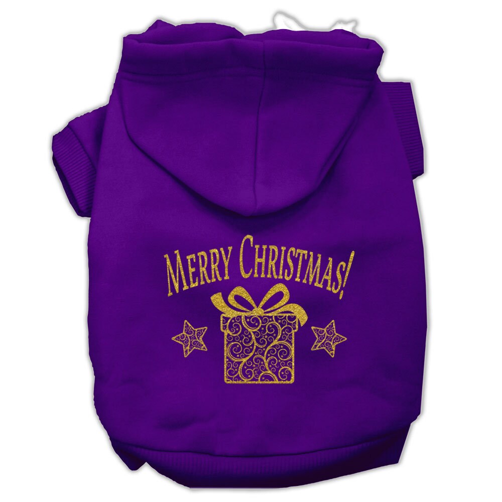 Sudadera con capucha navideña para perros y gatos con serigrafía "Regalo navideño dorado"