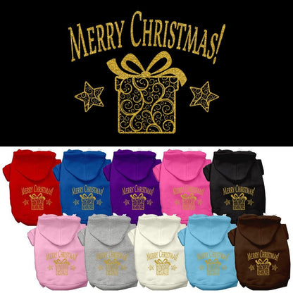 Sudadera con capucha navideña para perros y gatos con serigrafía "Regalo navideño dorado"