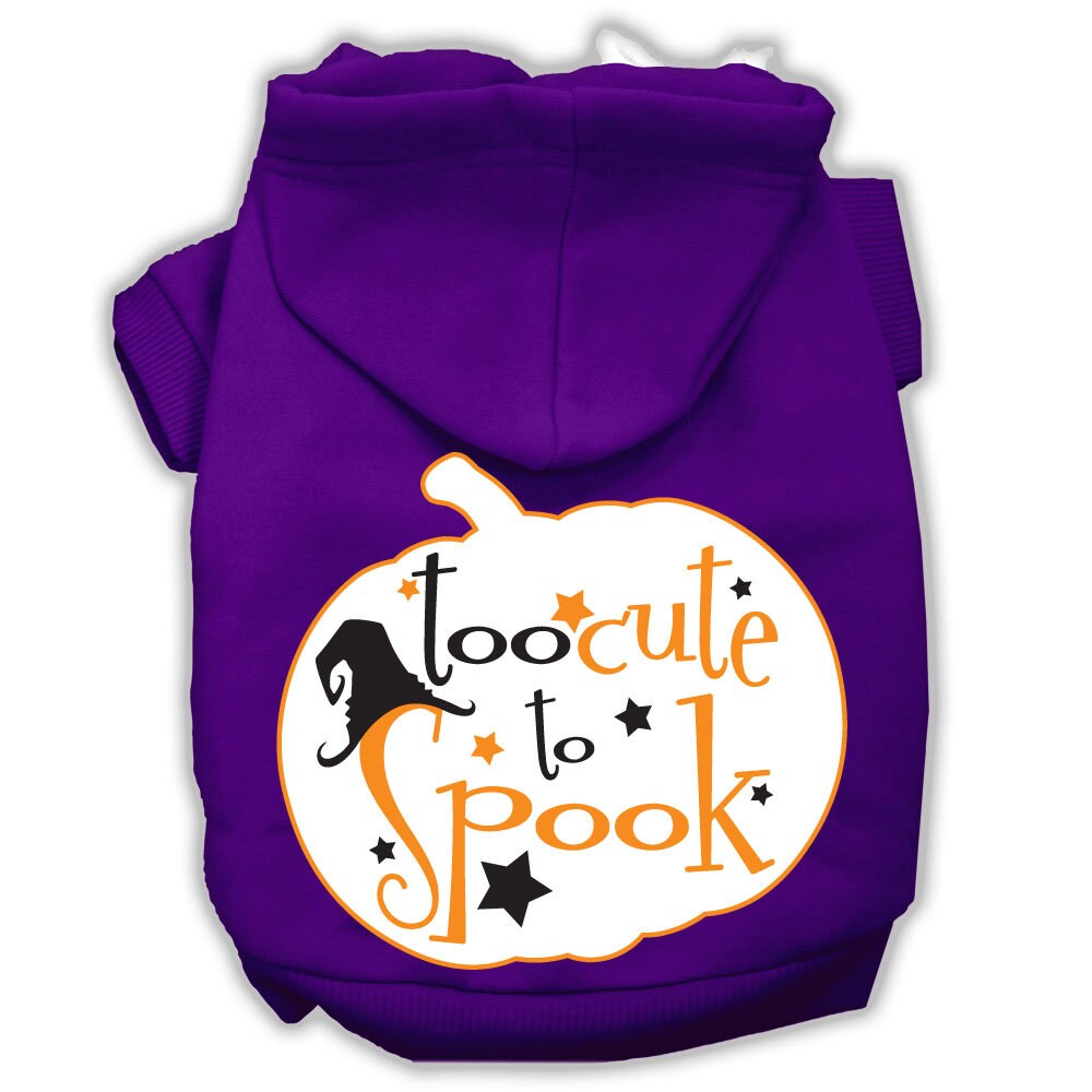 Sudadera con capucha para perro y gato de Halloween serigrafiada con la frase "Too Cute To Spook"