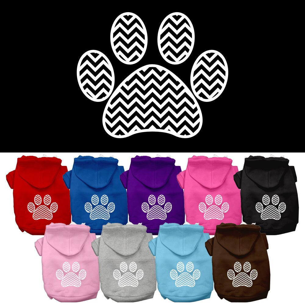 Sudadera con capucha para perros y gatos con estampado serigrafiado "Chevron Paw Print"