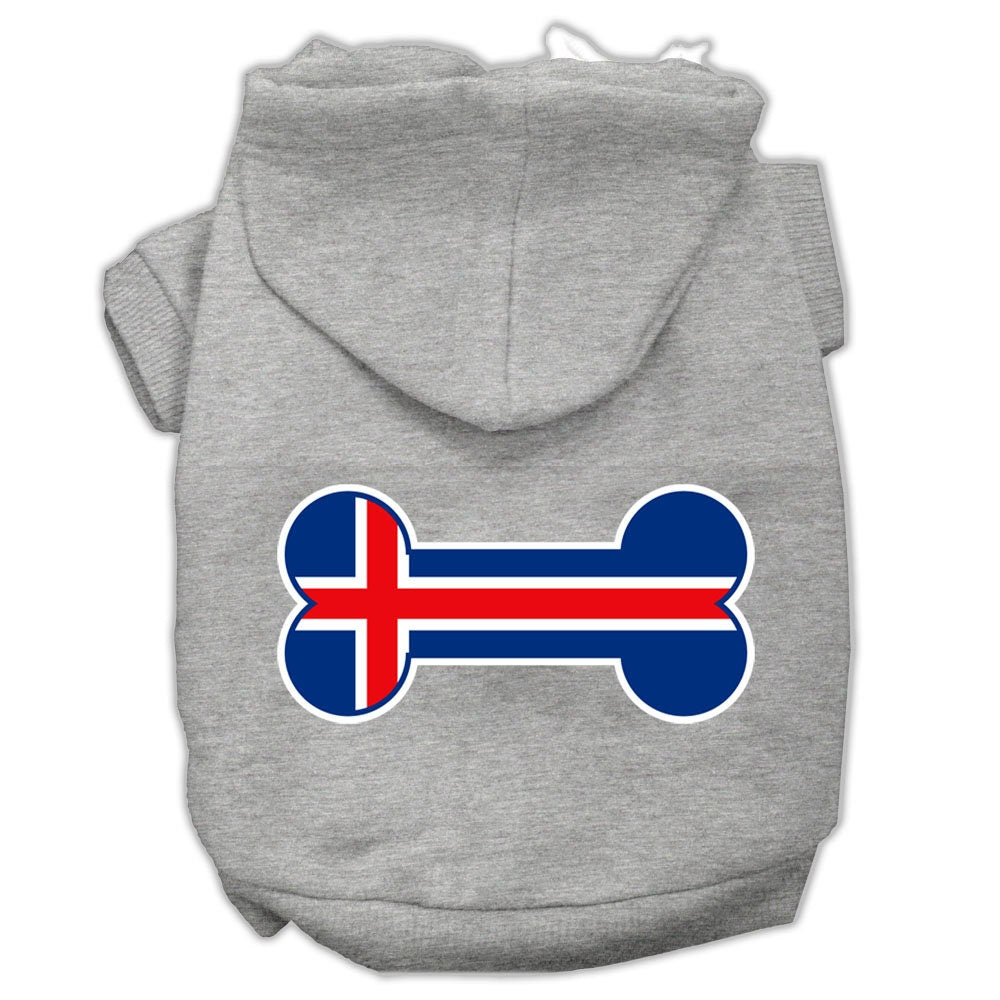 Sudadera con capucha para mascotas, perros y gatos serigrafiada con la bandera de Islandia en forma de hueso