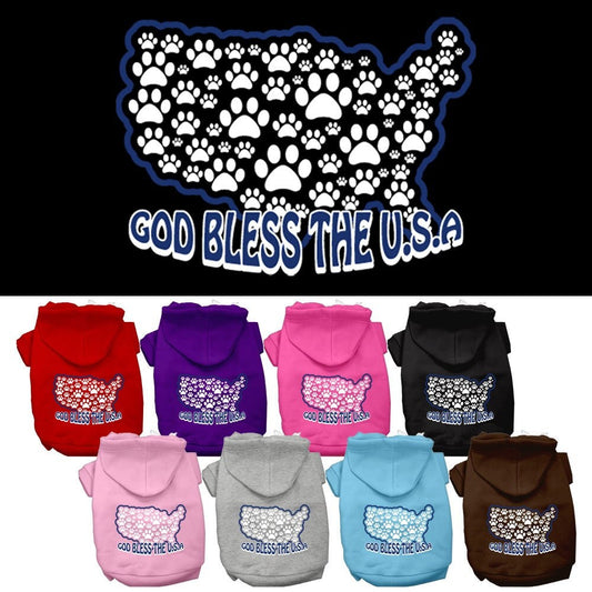 Sudadera con capucha para mascotas, perros y gatos serigrafiada con la frase "God Bless The USA"