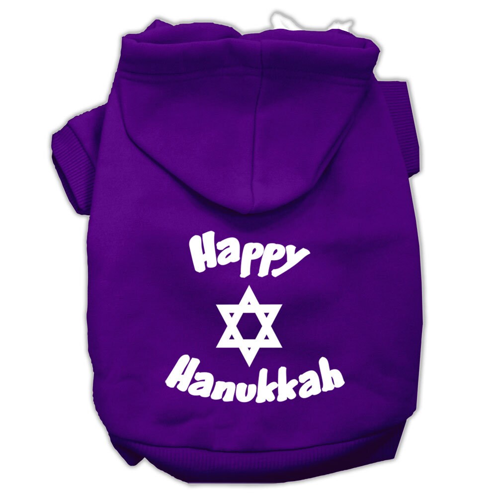 Sudadera con capucha para perros y gatos de Hanukkah serigrafiada con la frase "Happy Hanukkah"