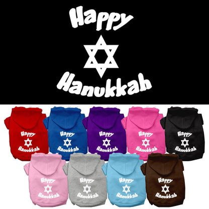 Sudadera con capucha para perros y gatos de Hanukkah serigrafiada con la frase "Happy Hanukkah"