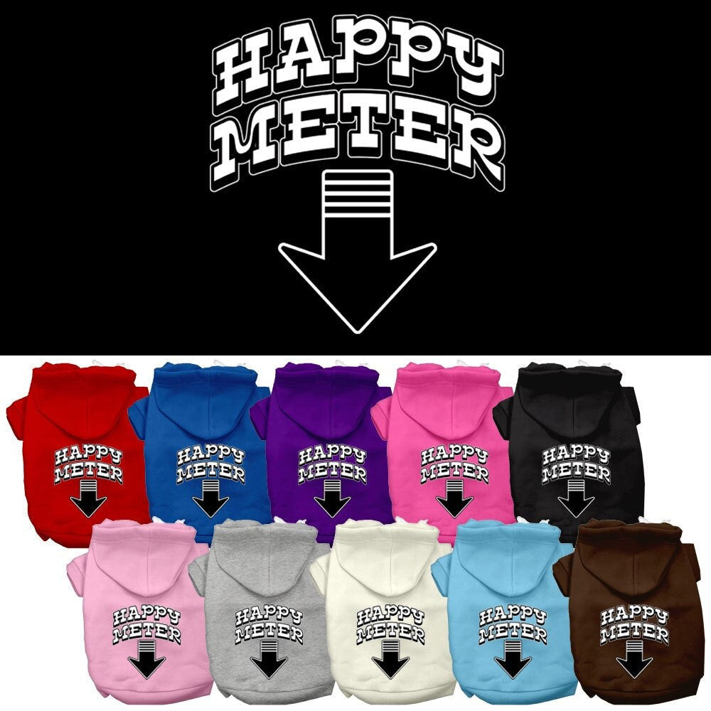 Sudadera con capucha para mascotas, perros y gatos serigrafiada con el texto "Happy Meter"