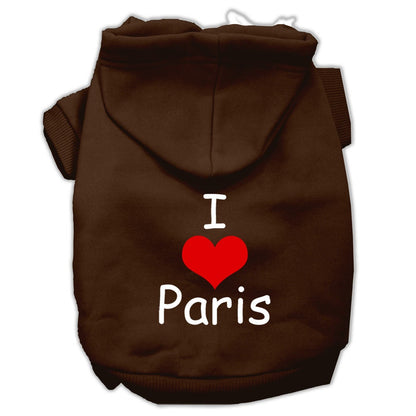 Sudadera con capucha para mascotas, perros y gatos serigrafiada con la frase "I Love Paris"