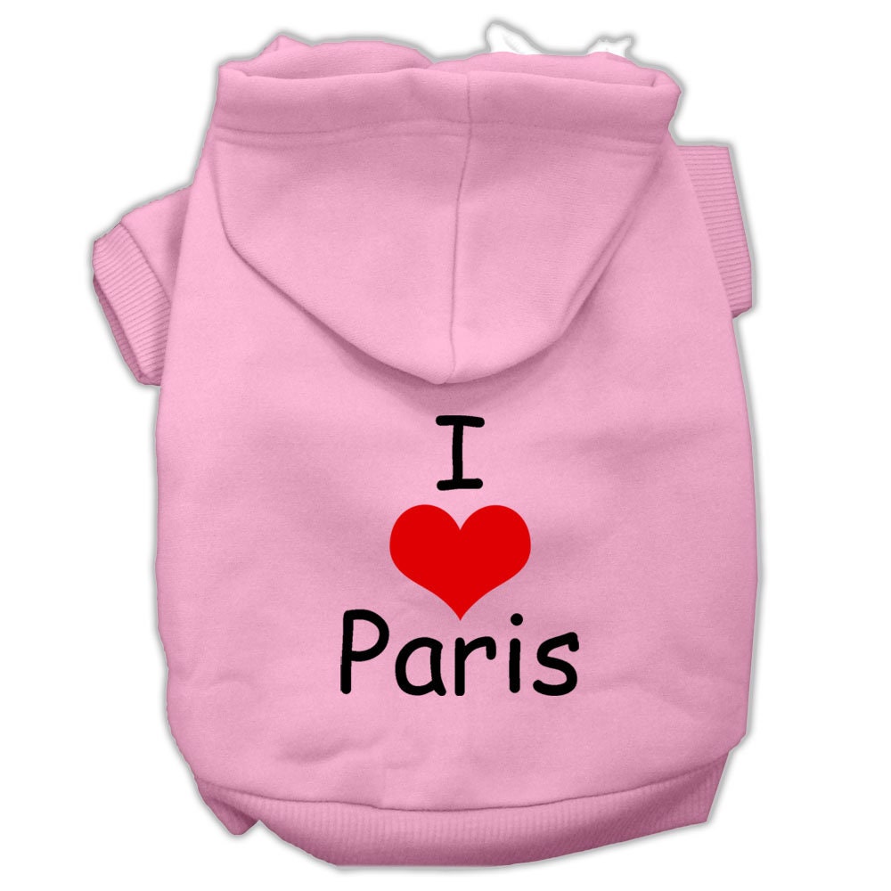 Sudadera con capucha para mascotas, perros y gatos serigrafiada con la frase "I Love Paris"