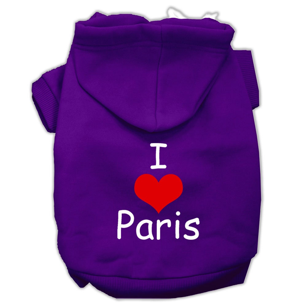 Sudadera con capucha para mascotas, perros y gatos serigrafiada con la frase "I Love Paris"