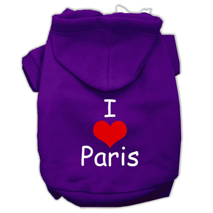 Sudadera con capucha para mascotas, perros y gatos serigrafiada con la frase "I Love Paris"