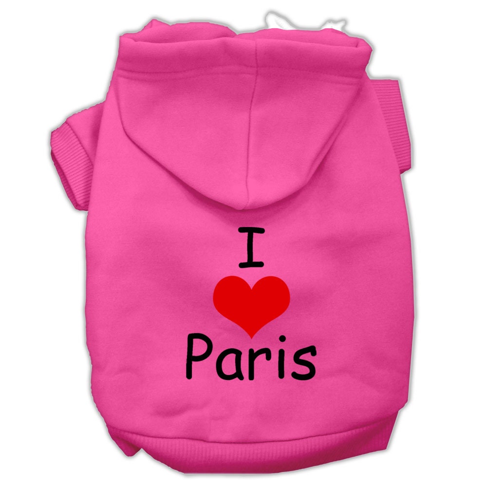 Sudadera con capucha para mascotas, perros y gatos serigrafiada con la frase "I Love Paris"