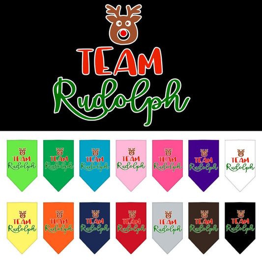 Bandana navideña para mascotas y perros serigrafiada con la frase "Team Rudolph"