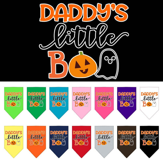 Bandana para perros y mascotas de Halloween serigrafiada con la frase "Daddy's Little Boo"