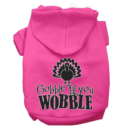 Sudadera con capucha para mascotas, perros y gatos del Día de Acción de Gracias serigrafiada con la frase "Gobble 'Til You Wobble"