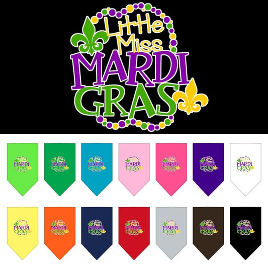 Bandana para mascotas y perros serigrafiada con la frase "Little Miss Mardi Gras"