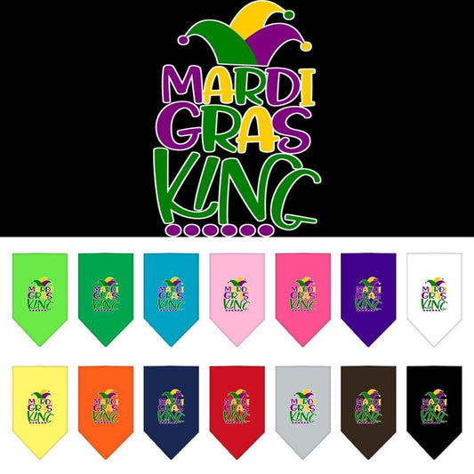 Bandana para mascotas y perros serigrafiada con la frase "Mardi Gras King"