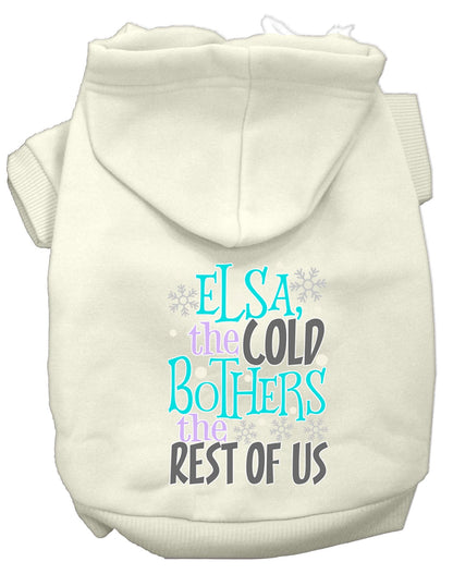 Sudadera con capucha para mascotas, perros y gatos serigrafiada con la frase "Elsa, el frío nos molesta"