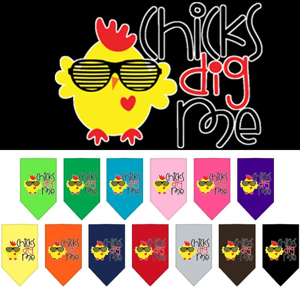 Bandana para mascotas y perros serigrafiada con la frase "Chicks Dig Me"