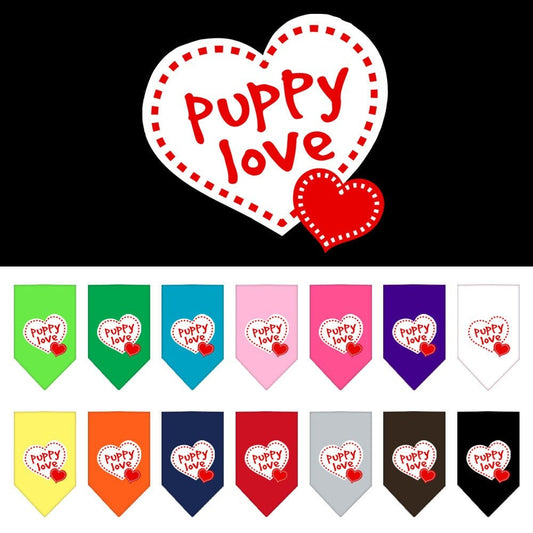 Bandana para mascotas y perros serigrafiada con la frase "Puppy Love"