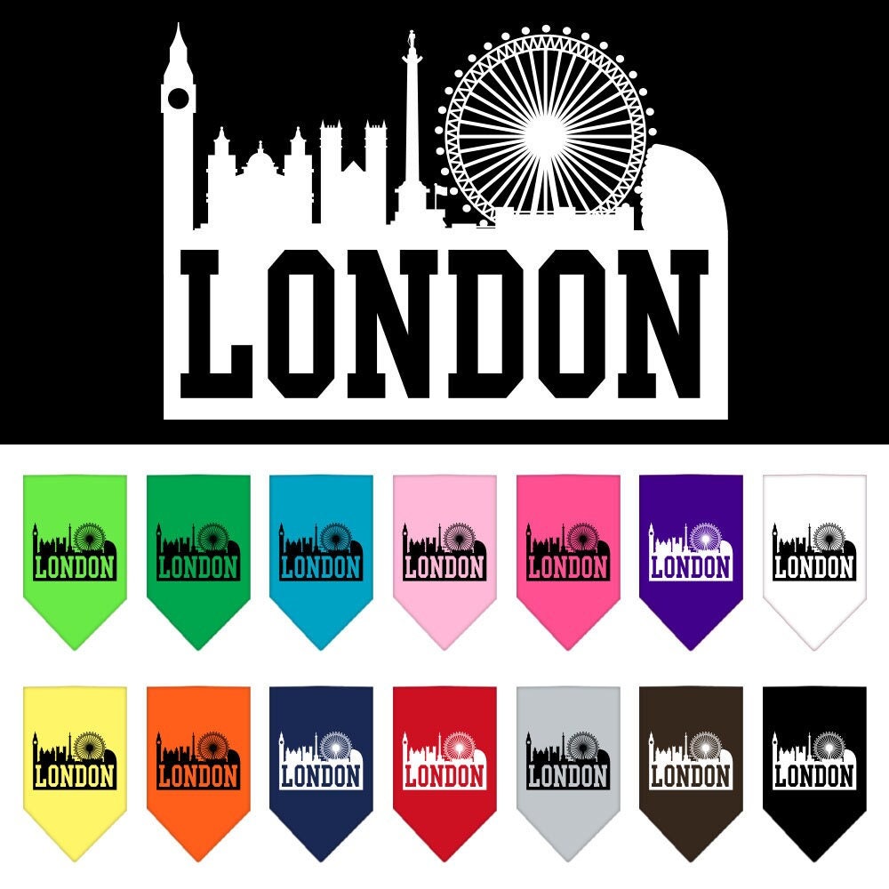 Bandana para mascotas y perros serigrafiada con el lema "London Skyline"