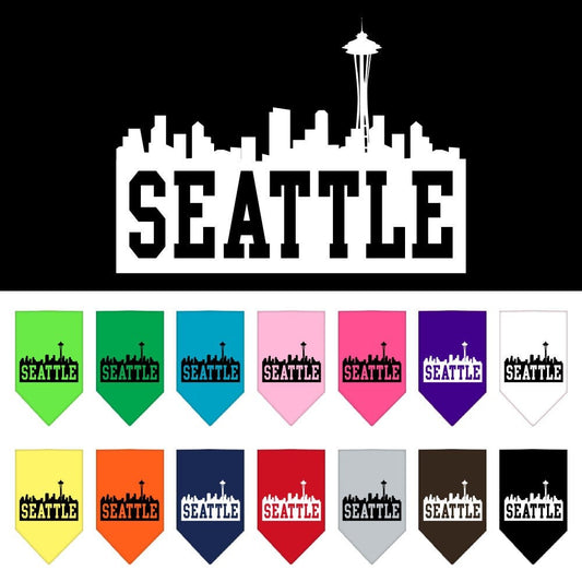 Bandana para mascotas y perros serigrafiada con el lema "Seattle Skyline"