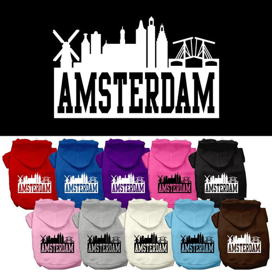 Sudadera con capucha para mascotas, perros y gatos serigrafiada con el lema "Amsterdam Skyline"