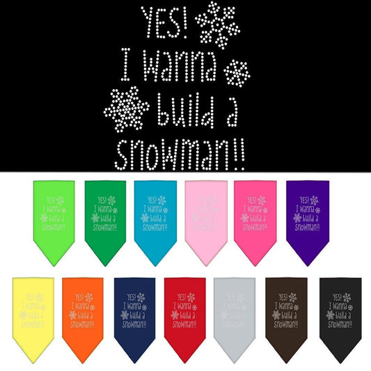 Christmas Pet and Dog Bandana Rhinestone, "Yes! I Want To Build A Snowman"